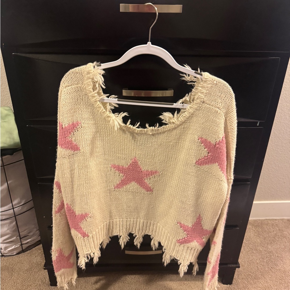Storia Cream and Pink Star Sweater